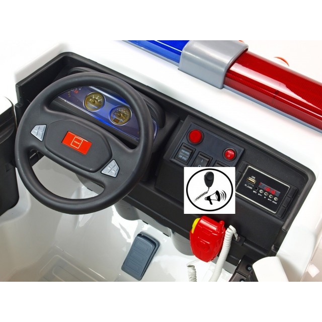Dvojmiestný policajný bus 4x4 s 2,4 G DO, megafónom, sirénou, majákom, USB, MP3, voltmetrom, EVA kolesami