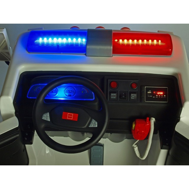 Dvojmiestný policajný bus 4x4 s 2,4 G DO, megafónom, sirénou, majákom, USB, MP3, voltmetrom, EVA kolesami