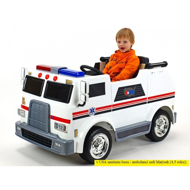 Dvojmiestný policajný bus 4x4 s 2,4 G DO, megafónom, sirénou, majákom, USB, MP3, voltmetrom, EVA kolesami