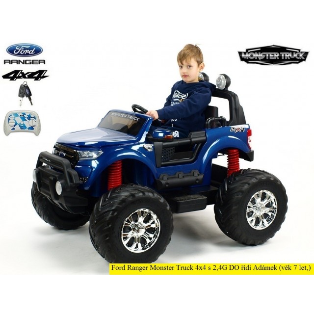 Ford Ranger Monster Truck 4x4, EVA kolesá, 2,4G DO, bluetooth, FM, USB, TF, otváracie dvere a kapota, čierna metalíza