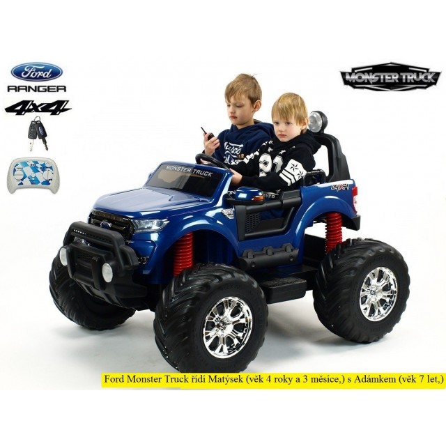 Ford Ranger Monster Truck 4x4, EVA kolesá, 2,4G DO, bluetooth, FM, USB, TF, otváracie dvere a kapota, čierna metalíza