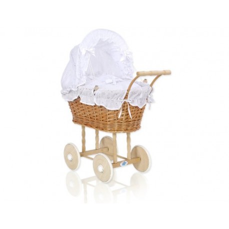 Prútený kočík pre bábiky prírodný