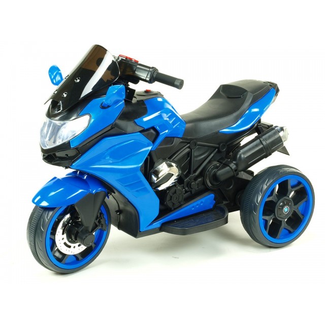 Motorka-Tricykl Dragon s mohutnými výfukmi,motor 2x12V,digiplayer USB,Mp3,voltmeter,LED osvetlenie,modrá