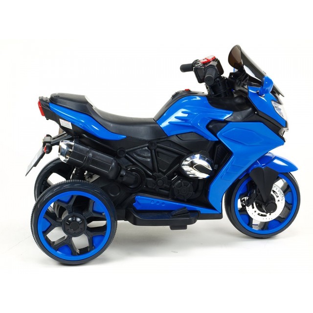 Motorka-Tricykl Dragon s mohutnými výfukmi,motor 2x12V,digiplayer USB,Mp3,voltmeter,LED osvetlenie,modrá