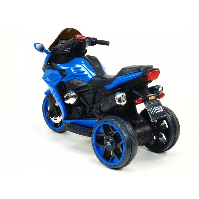 Motorka-Tricykl Dragon s mohutnými výfukmi,motor 2x12V,digiplayer USB,Mp3,voltmeter,LED osvetlenie,modrá