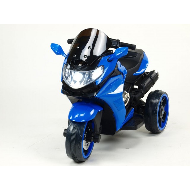 Motorka-Tricykl Dragon s mohutnými výfukmi,motor 2x12V,digiplayer USB,Mp3,voltmeter,LED osvetlenie,modrá