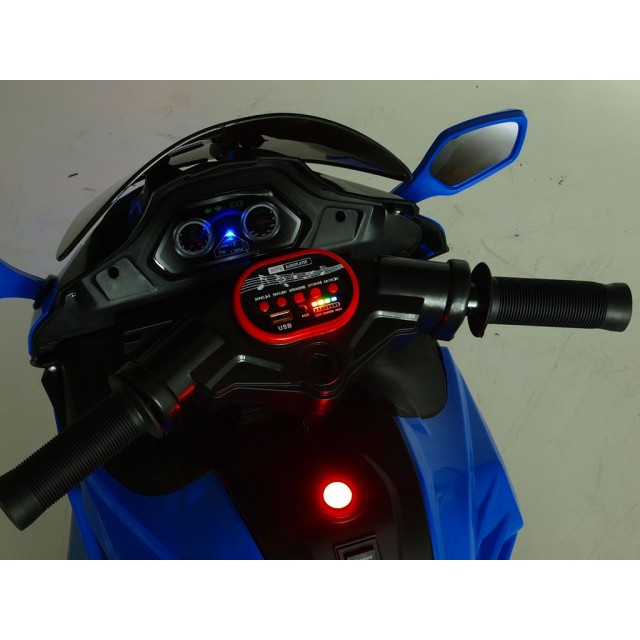 Motorka-Tricykl Dragon s mohutnými výfukmi,motor 2x12V,digiplayer USB,Mp3,voltmeter,LED osvetlenie,modrá