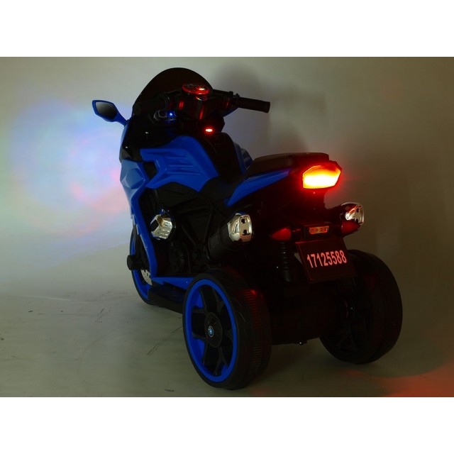 Motorka-Tricykl Dragon s mohutnými výfukmi,motor 2x12V,digiplayer USB,Mp3,voltmeter,LED osvetlenie,modrá