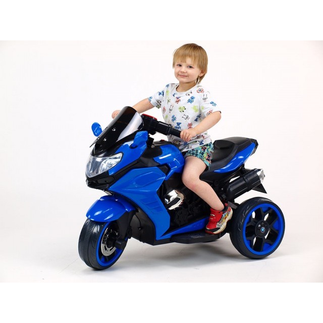 Motorka-Tricykl Dragon s mohutnými výfukmi,motor 2x12V,digiplayer USB,Mp3,voltmeter,LED osvetlenie,modrá