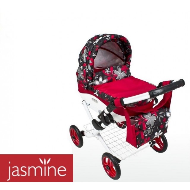 Hlboký kočík pre bábiky Jasmine Kids V1 ružový s kvetmi