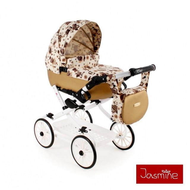 Hlboký kočík pre bábiky Jasmine Kids V1 ružový s kvetmi