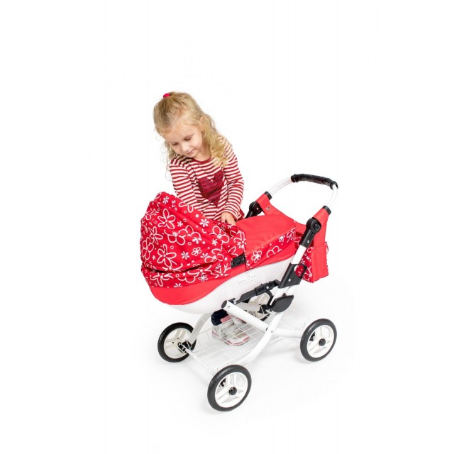 Hlboký kočík pre bábiky Jasmine Kids V1 ružový s kvetmi