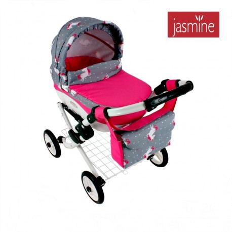 Hlboký kočík pre bábiky Jasmine Kids V1 ružový s kvetmi