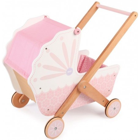 Drevený kočík pre bábiky ECO TOYS - ružový