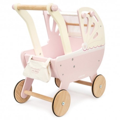 Drevený kočík pre bábiky ECO TOYS - ružový