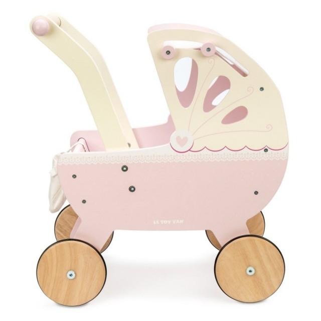 Drevený kočík pre bábiky ECO TOYS - ružový