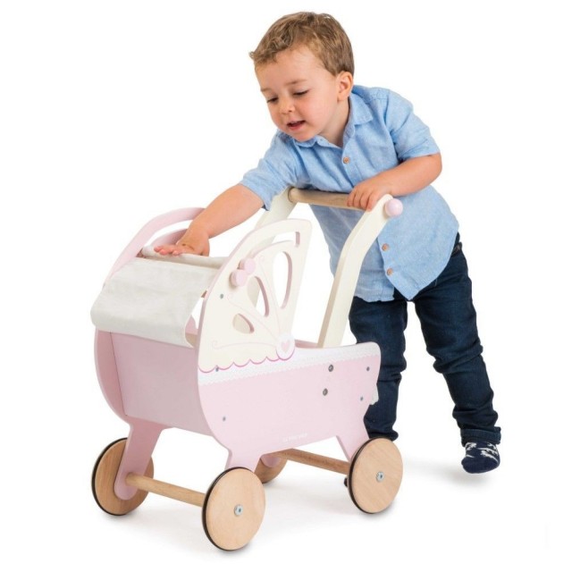 Drevený kočík pre bábiky ECO TOYS - ružový