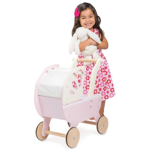 Drevený kočík pre bábiky ECO TOYS - ružový