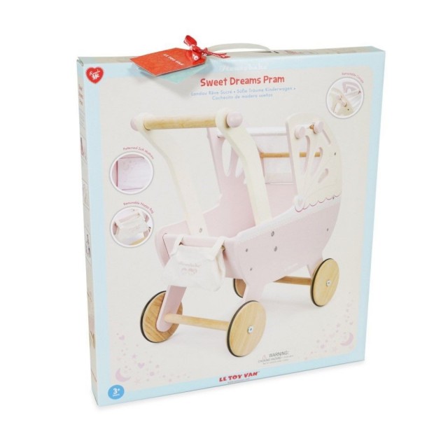 Drevený kočík pre bábiky ECO TOYS - ružový