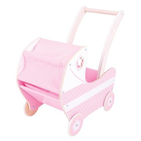 Drevený kočík pre bábiky ECO TOYS - ružový