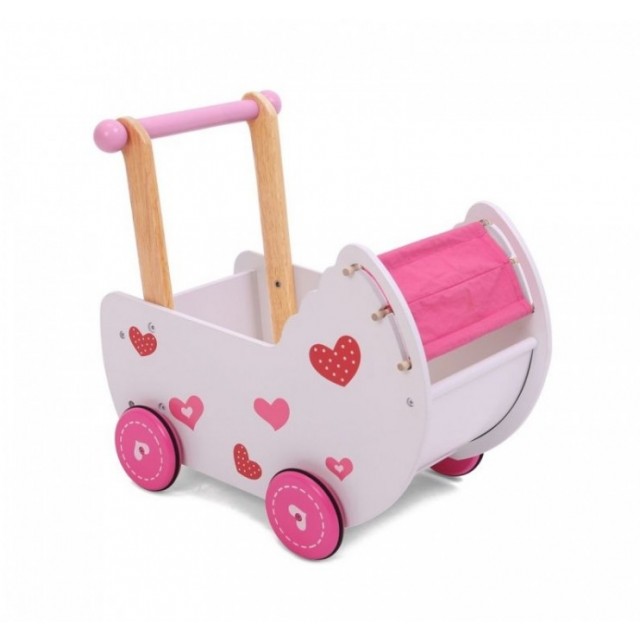 Drevený kočík pre bábiky ECO TOYS - ružový