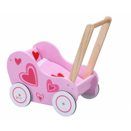 Drevený kočík pre bábiky ECO TOYS - ružový