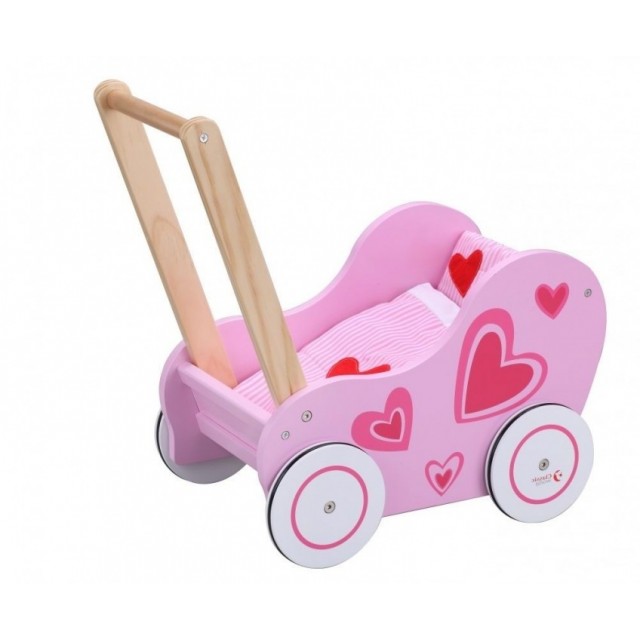 Drevený kočík pre bábiky ECO TOYS - ružový