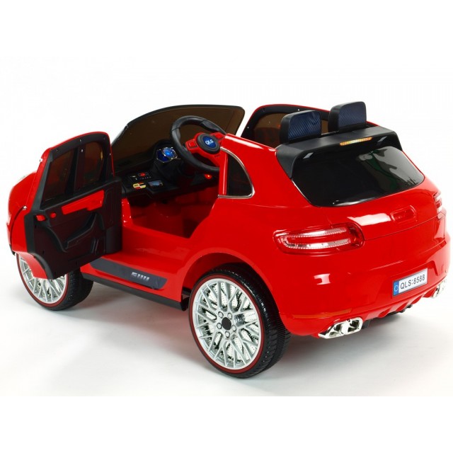 BMW X6 s 2,4G bluetooth DO, EVA kolesami, otváracími dverami,12V, čalunenou vyšívanou sedačkou, lakované čiernou farbou