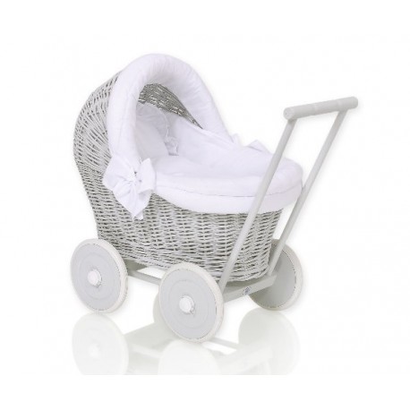Prútený kočík pre bábiky sivý