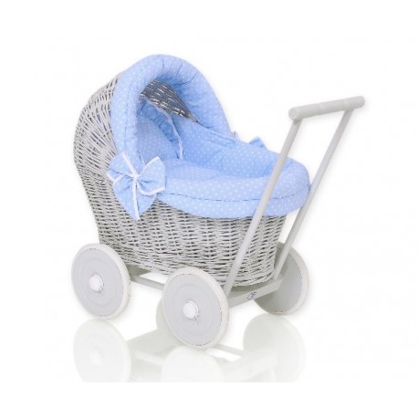Prútený kočík pre bábiky sivý