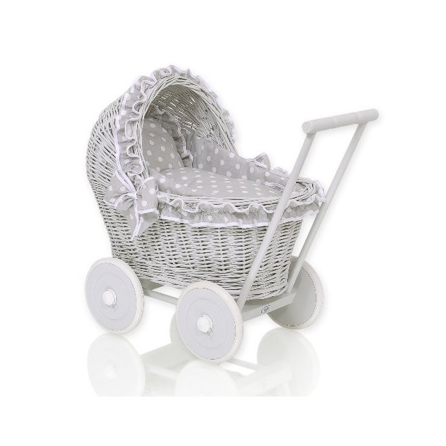 Prútený kočík pre bábiky sivý