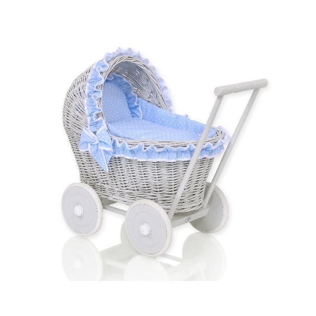 Prútený kočík pre bábiky sivý