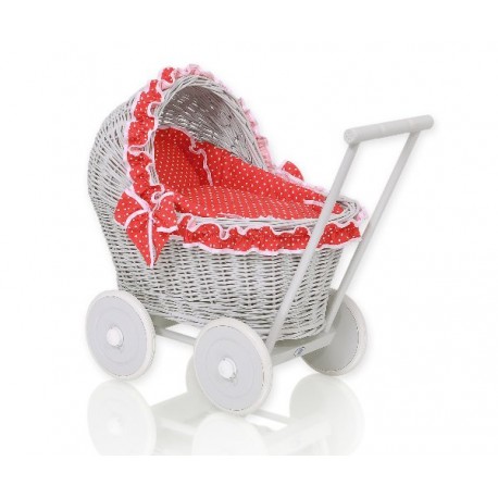Prútený kočík pre bábiky sivý