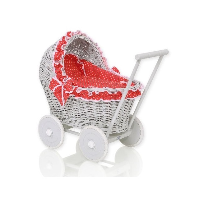 Prútený kočík pre bábiky sivý