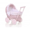 Prútený kočík pre bábiky ružový