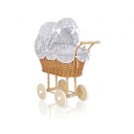 Prútený kočík pre bábiky prírodný