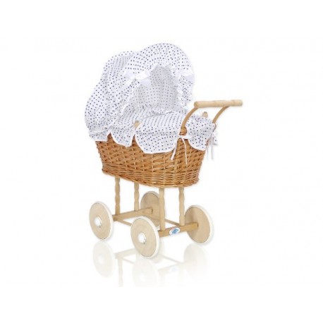 Prútený kočík pre bábiky prírodný