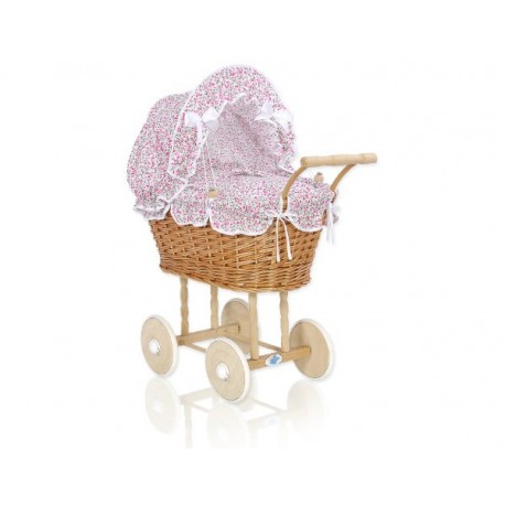Prútený kočík pre bábiky prírodný