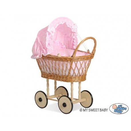 Prútený kočík pre bábiky prírodný