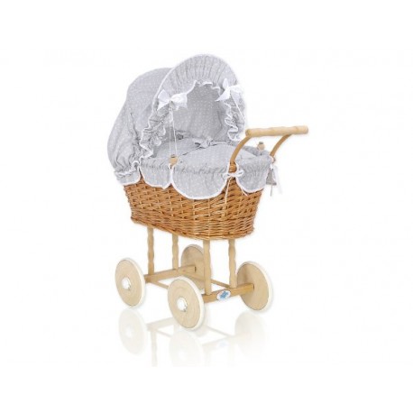 Prútený kočík pre bábiky prírodný