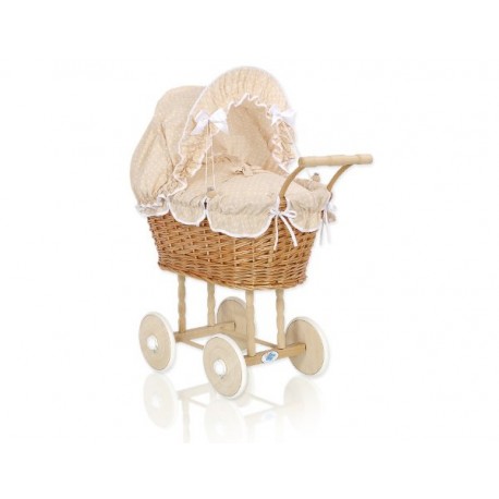 Prútený kočík pre bábiky prírodný