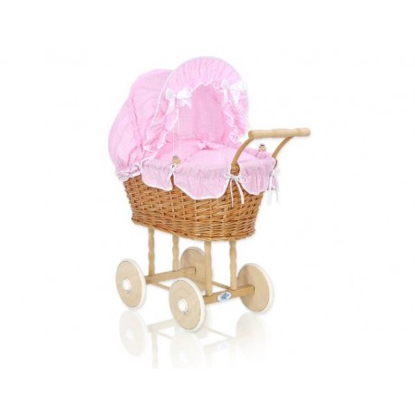 Prútený kočík pre bábiky prírodný