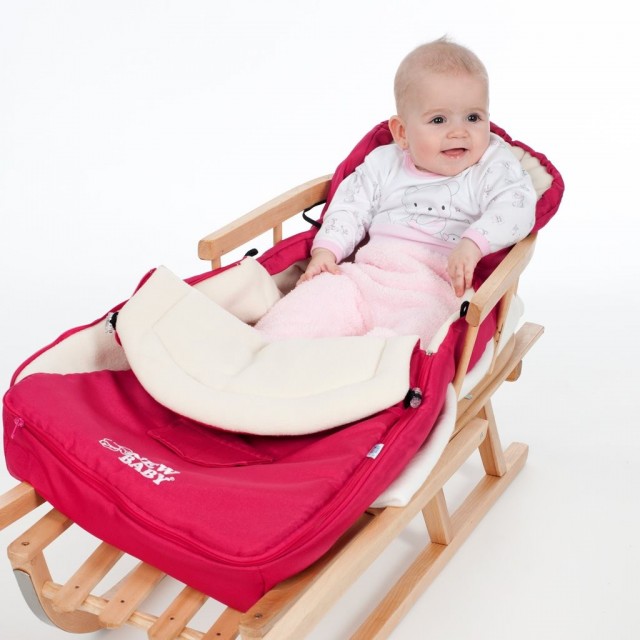 Sánky s búdou, opierkou, fusak,polohovateľ. madlo + ZADARMO rukávnik -čierny/malina