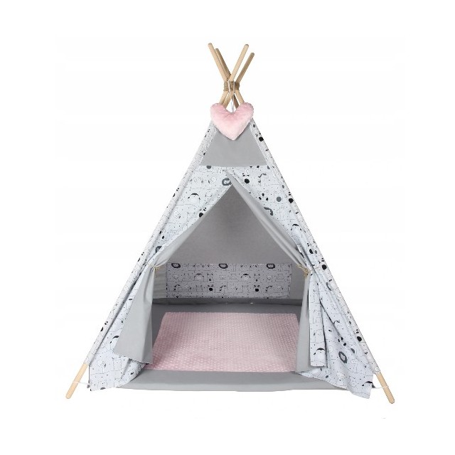 Dětský stan TÝPÍ varianta puntíky na růžovém