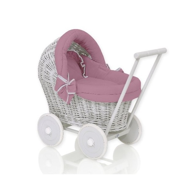 Prútený kočík pre bábiky sivý