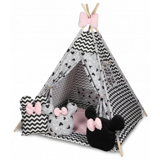 Dětský stan TÝPÍ varianta puntíky na růžovém