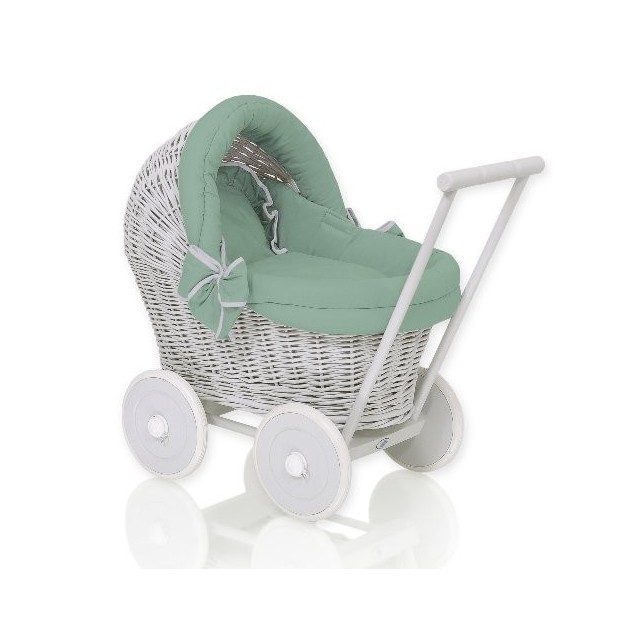 Prútený kočík pre bábiky sivý