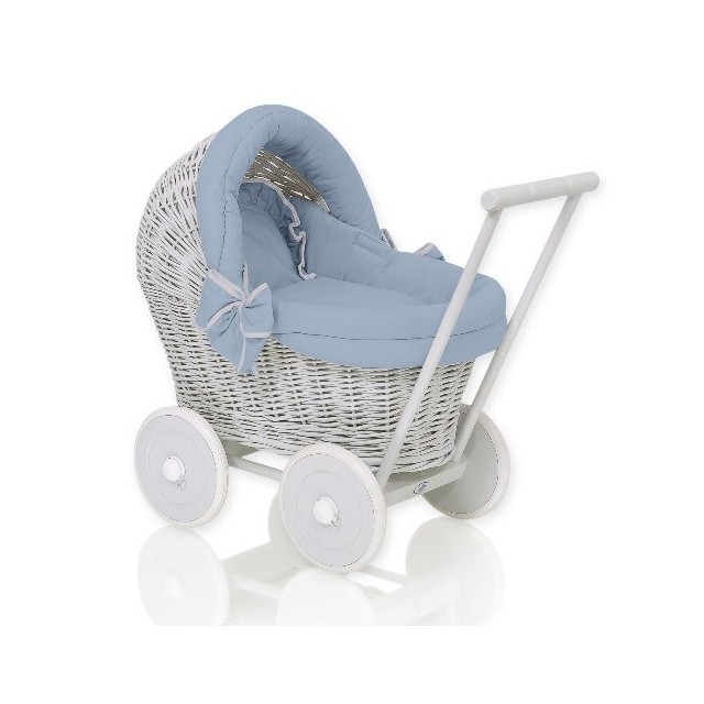 Prútený kočík pre bábiky sivý