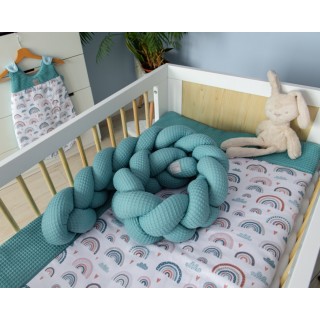 Mantinel pletený vrkoč Vafel Dúha - mätová