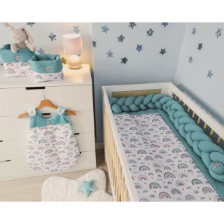 Mantinel pletený vrkoč Vafel Dúha - mätová